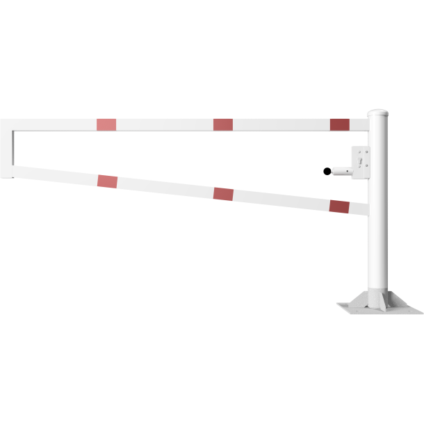 Swiveling gates | to be fixed by plugs, hot-dip galvanized and white coated with red reflecting rings | total width: 2000 mm | with Euro profile cylinder lock